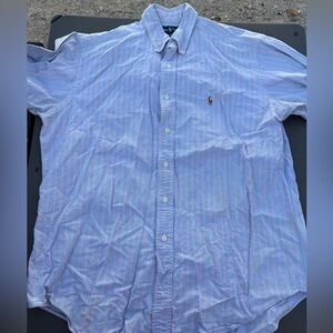 Ralph Lauren Blue and Pink Striped Casual Button Down Shirt